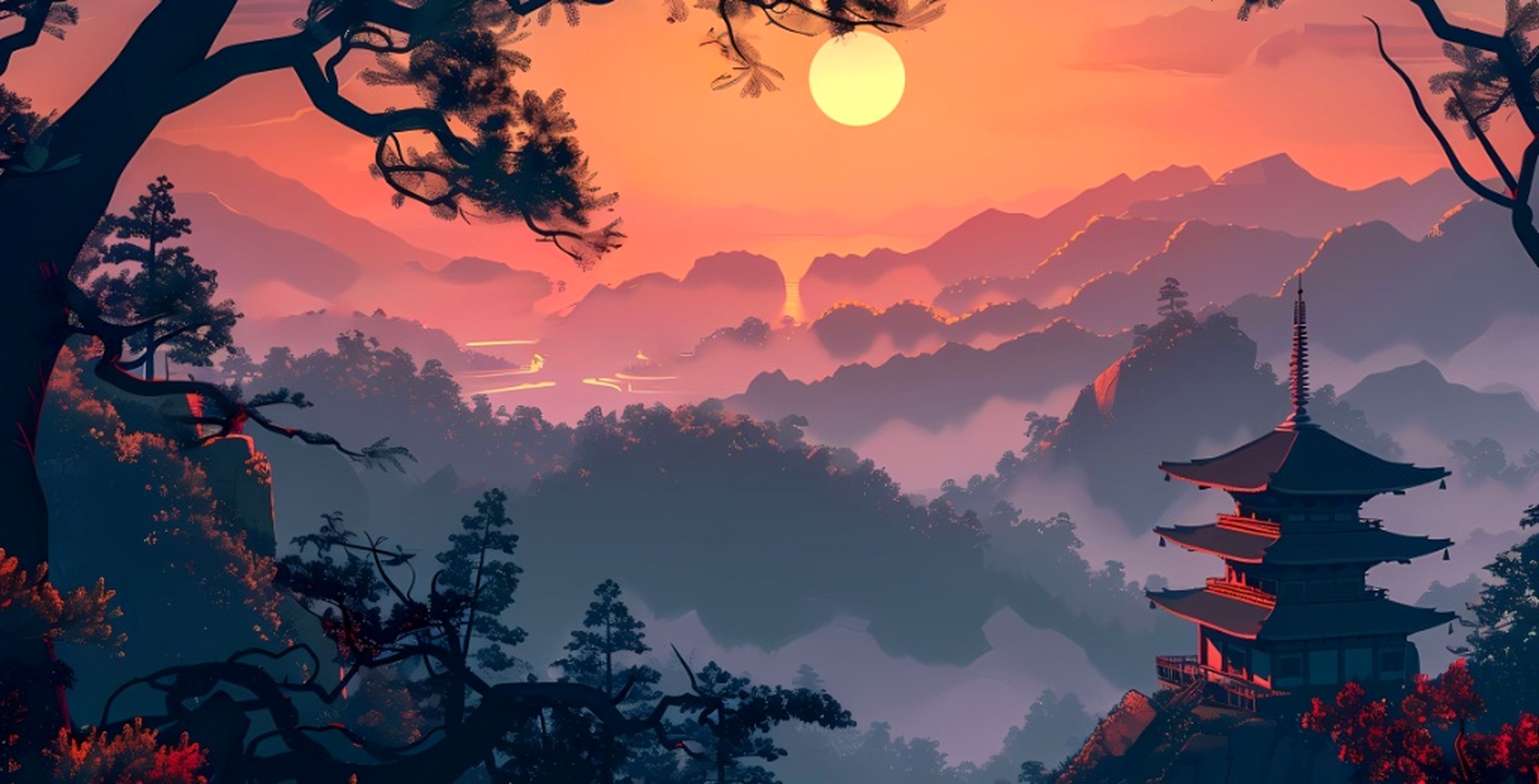 Twilight Scenic Pagoda Mountain Landscape